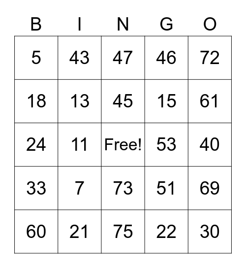 Buchanan Family Bingo Card