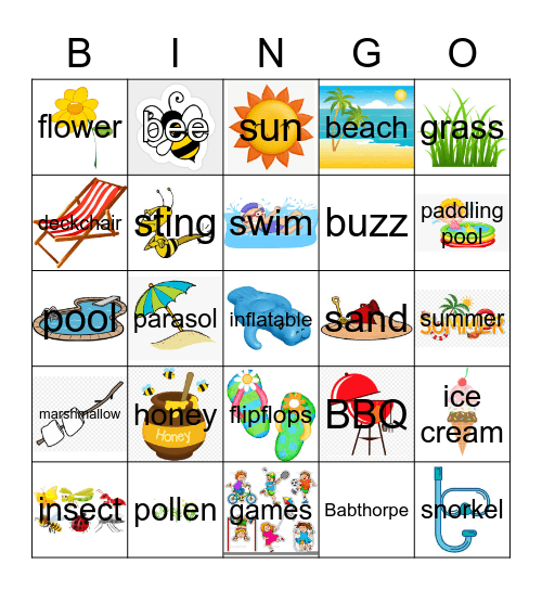 Summer Time Bees Bingo Card