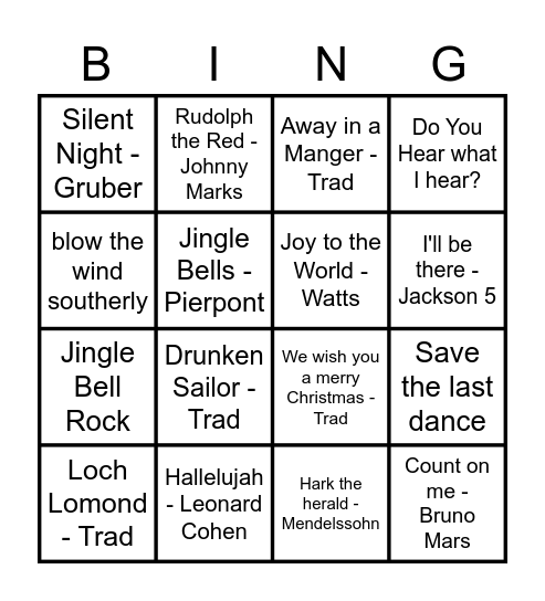 Choir Bingo Card