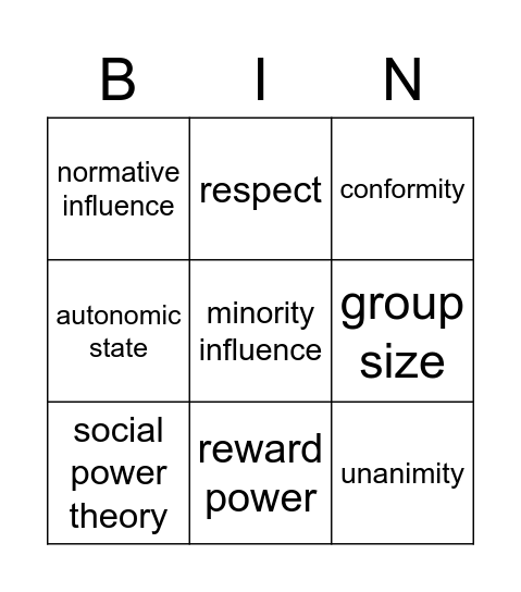 Social Psych Bingo Card