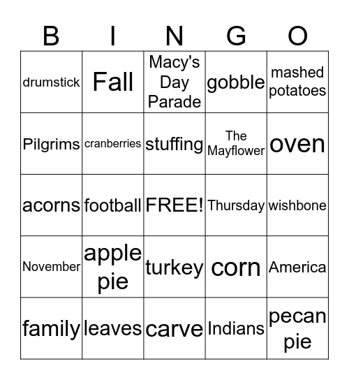 Thanksgiving Bingo Card