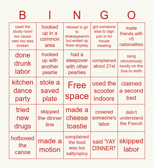 PEARL ST. Bingo Card