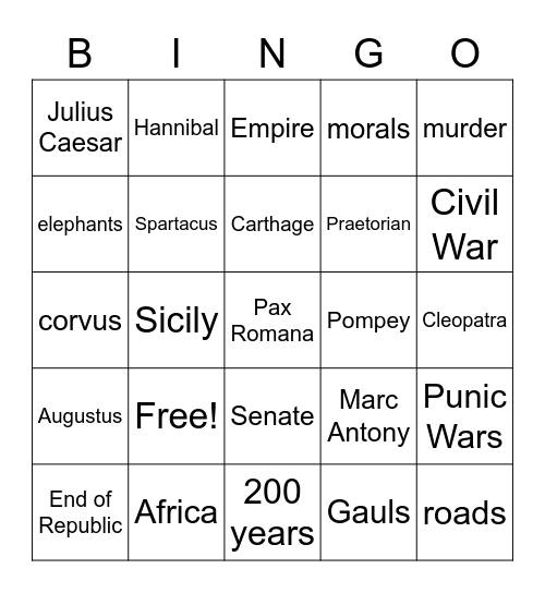 Republic to Empire Bingo Card