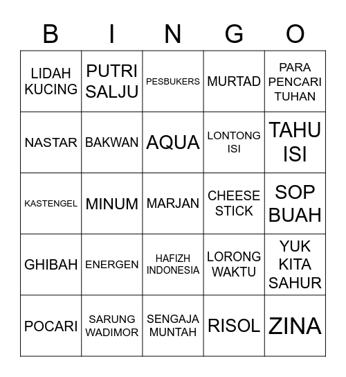Bingo nya Tara Bingo Card
