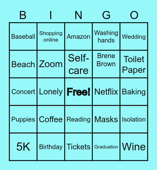 COVID Party Bingo Card