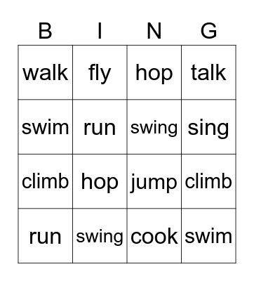 Animal actions! Bingo Card