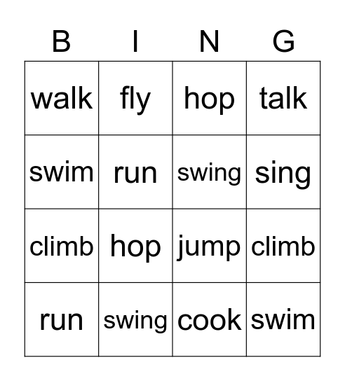 Animal actions! Bingo Card