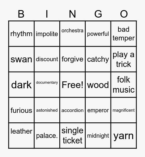 VOCABULARY P5 Bingo Card