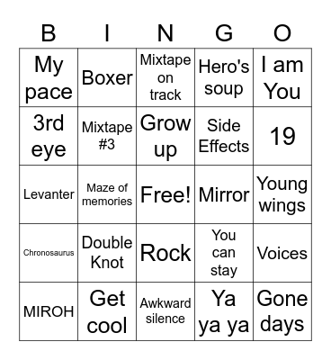 SKZ Songs Bingo Card