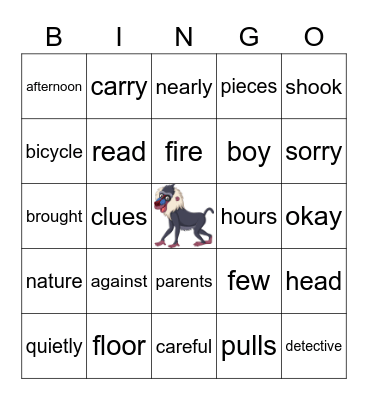 "Baboon" Word Power Words Bingo Card