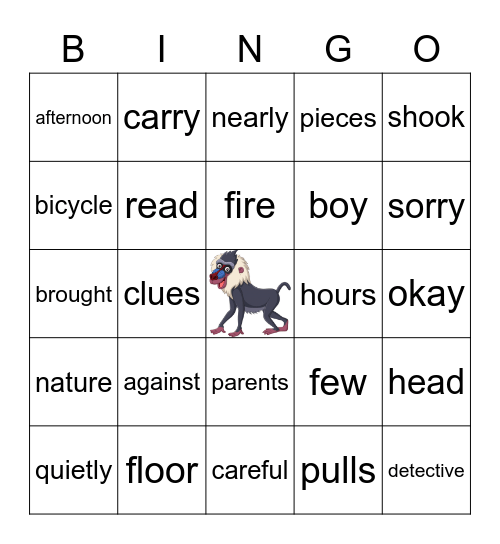 "Baboon" Word Power Words Bingo Card