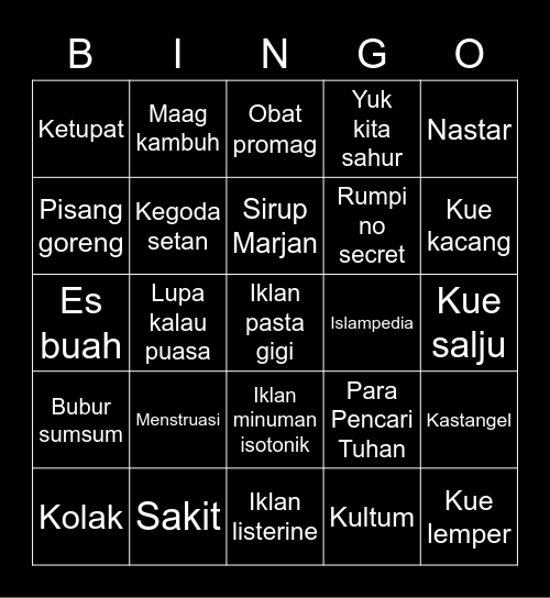 Arisha Bingo Card