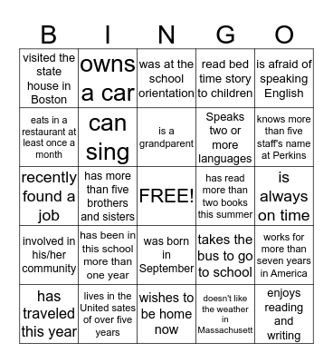 greeting  Bingo Card