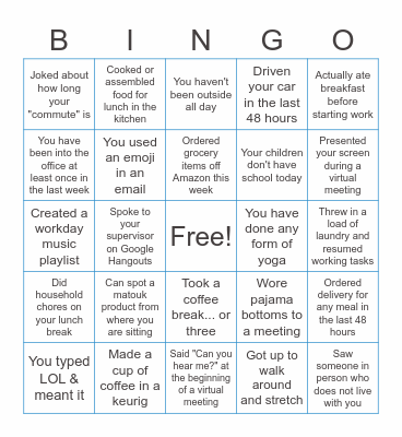 Coffee Break BINGO Card
