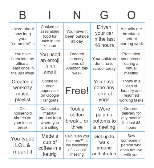 Coffee Break BINGO Card