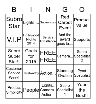 Hollywood BINGO Card