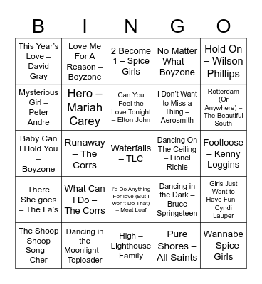 Music Bingo Card