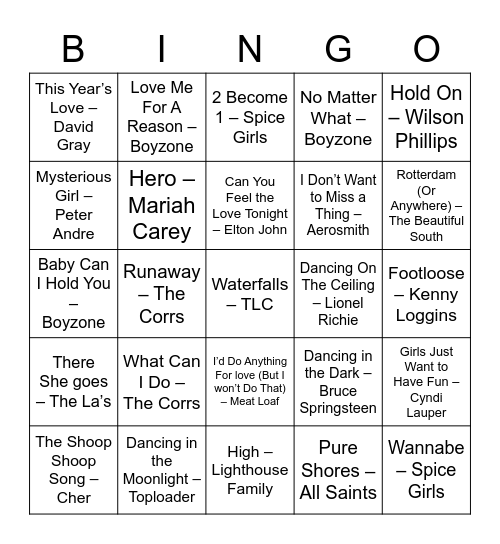 Music Bingo Card