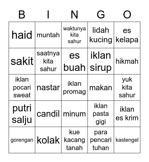 dominic Bingo Card