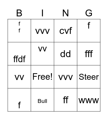 Animal Terms Bingo Card