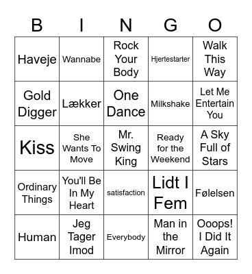Fredagsbar - musik bingo Card