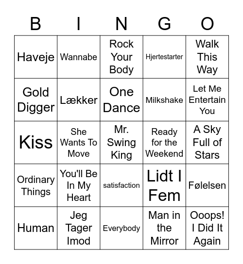 Fredagsbar - musik bingo Card