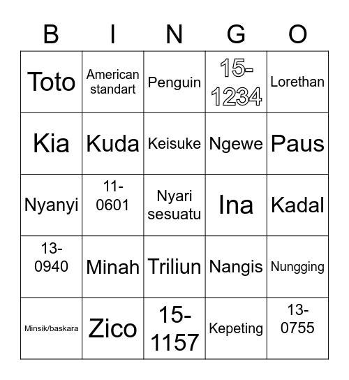 H Bingo Card