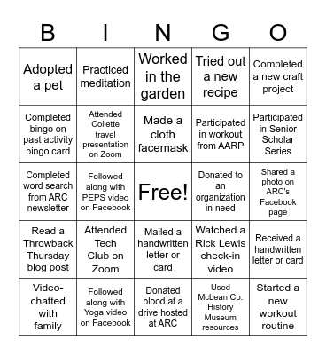 Activity Bingo 3 - June Newsletter Bingo Card