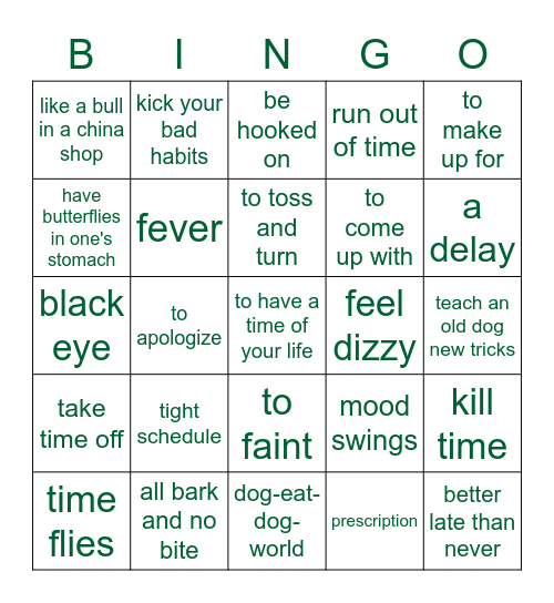 Revision of Vocab Bingo Card