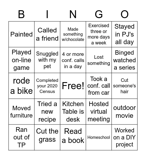 Lockdown Bingo Card