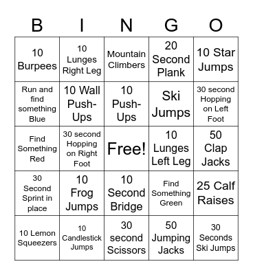 Fitness Bingo Card
