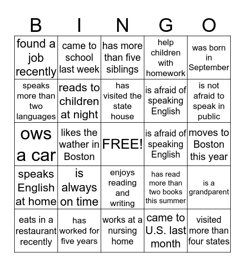 Untitled Bingo Card