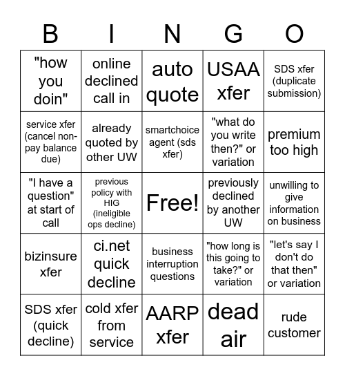 Untitled Bingo Card