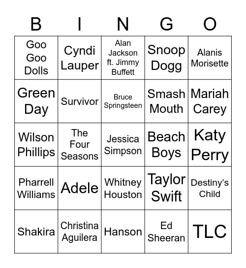 MUSIC TRIVIA Bingo Card