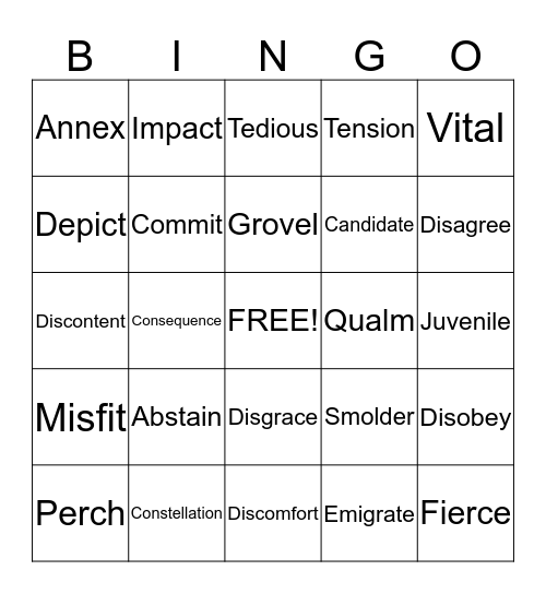 Vocabulary In Action Chapter 2 Bingo Card