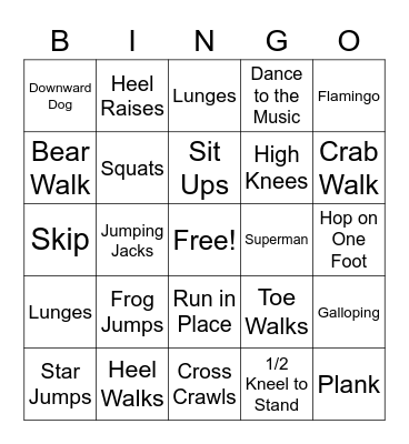 Exercise Bingo Card