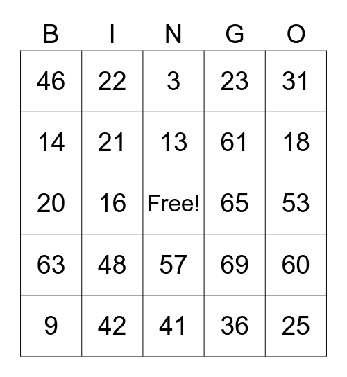 Conrex - Test Card Bingo Card