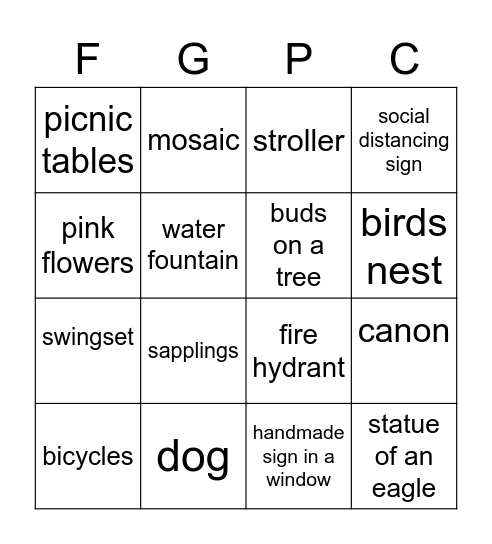 Fort Greene Park Bingo Card