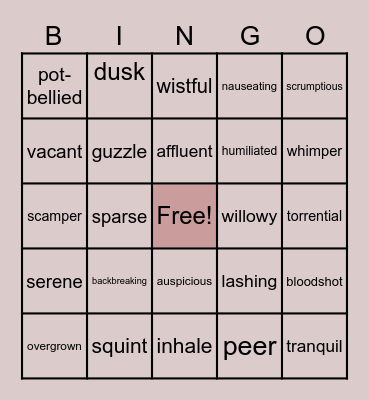 Vocabulary of the Day Bingo Card