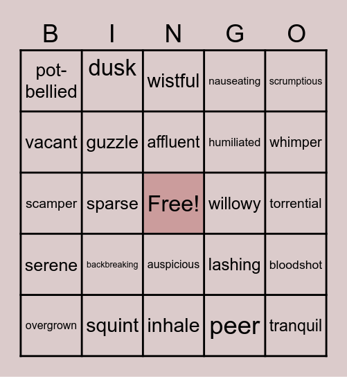 Vocabulary of the Day Bingo Card