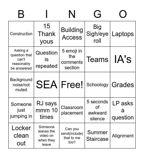 Staff Meeting Bingo II Bingo Card