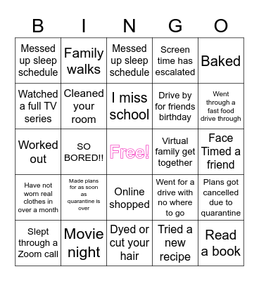 Life in Quarantine Bingo Card