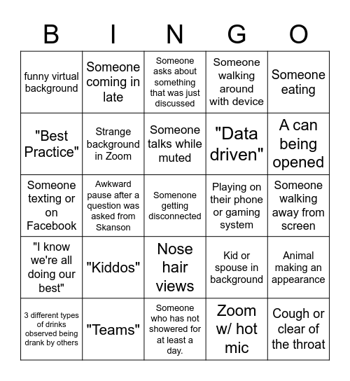 Staff Meeting Bingo Card