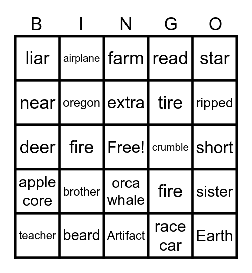 Jackson School R word bingo Card