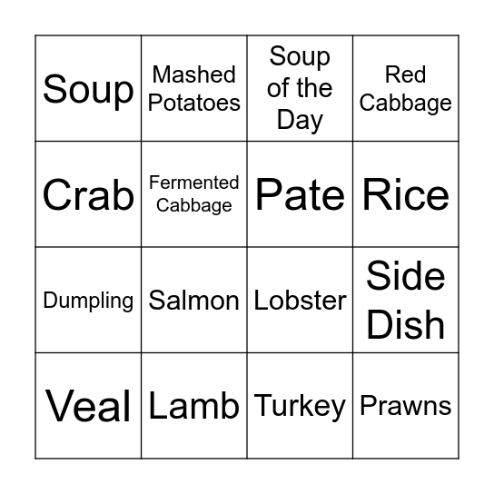 Essen und Trinken Bingo Card