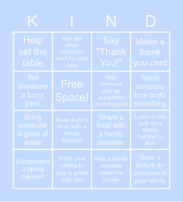 Acts of Kindness Bingo Card