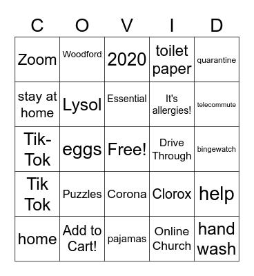 COVID 19 Bingo Card