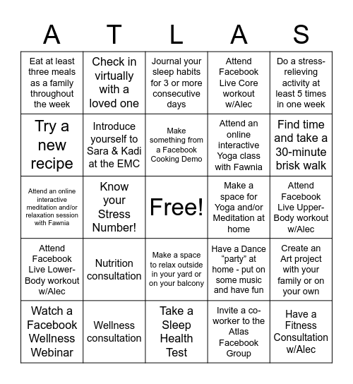 Wellness Bingo Card