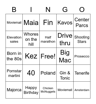 Kerry's Bday Bingo! Bingo Card