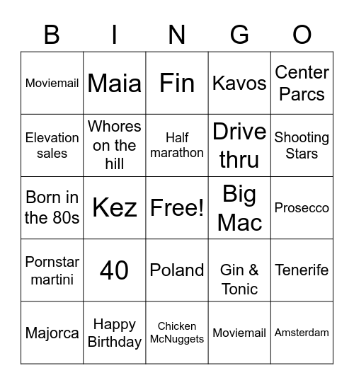 Kerry's Bday Bingo! Bingo Card